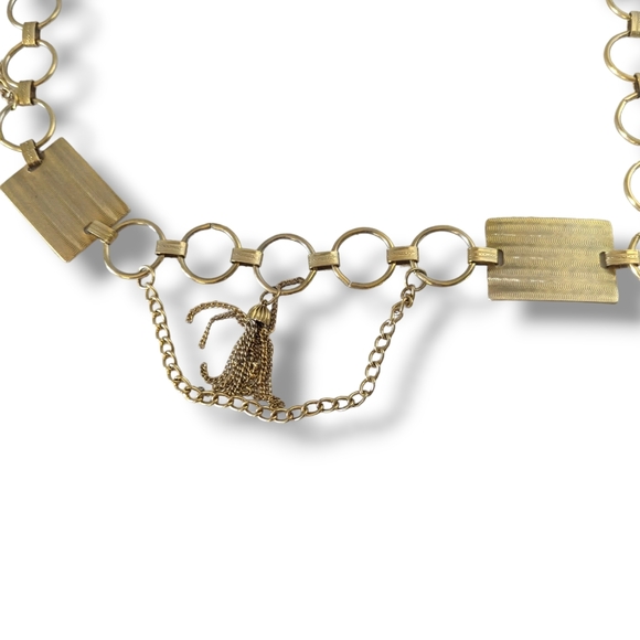 Vintage 80s Gold Ring Chain Draped Tassel Waist Chain Belt - Picture 8 of 9